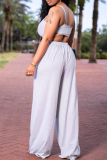 Grey Fashion Casual Solid Backless Asymmetrical Spaghetti Strap Sleeveless Two Pieces