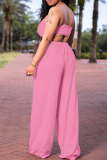 Pink Fashion Casual Solid Backless Asymmetrical Spaghetti Strap Sleeveless Two Pieces