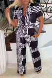 White Fashion Casual Print With Belt Regular Jumpsuits
