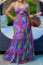 Purple Sexy Print Hollowed Out Split Joint Spaghetti Strap Sling Dress Dresses