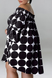 Green Casual Print Polka Dot Patchwork Off the Shoulder Plus Size Dresses