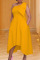 Yellow Elegant Solid Split Joint Oblique Collar Irregular Dress Dresses