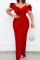 Rose Red Casual Elegant Solid Patchwork Slit Spaghetti Strap One Step Skirt Dresses