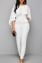 White Fashion Casual Solid Split Joint O Neck Regular Jumpsuits