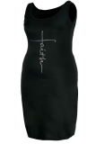 Black Sexy Patchwork Hot Drill U Neck Pencil Skirt Plus Size Dresses