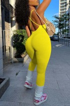 Yellow Sexy Casual Solid Backless Spaghetti Strap Skinny Jumpsuits