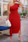 Red Elegant Solid Split Joint Flounce Fold Oblique Collar Dresses