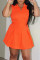 Orange Fashion Casual Solid Basic Peter Pan Collar Sleeveless Two Pieces