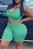 Green Sexy Solid Split Joint O Neck Plus Size Two Pieces