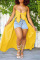 Yellow Sexy Solid Bandage Patchwork Asymmetrical Spaghetti Strap Straight Dresses