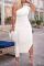 White Elegant Solid Split Joint Flounce Fold Oblique Collar Dresses