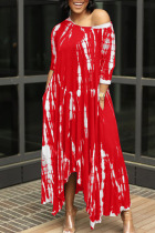 Red British Style Print Patchwork Asymmetrical O Neck Irregular Dress Dresses