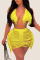 Yellow Sexy Solid Tassel Bandage Hollowed Out Patchwork Swimwears