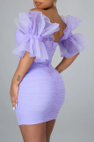 Purple Sexy Solid Mesh Off the Shoulder Pencil Skirt Dresses