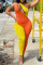 Orange Yellow Sexy Casual Solid Split Joint Backless One Shoulder Skinny Jumpsuits