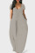 Grey Casual Solid Split Joint Pocket V Neck Short Sleeve Dress Dresses