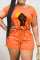 Black Orange Fashion Casual Print Basic O Neck Short Sleeve Regular Romper