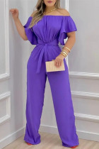 Purple Fashion Casual Gradual Change Solid Split Joint Off the Shoulder Regular Jumpsuits