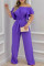 Purple Fashion Casual Gradual Change Solid Patchwork Off the Shoulder Regular Jumpsuits