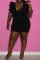 Black Fashion Sexy Plus Size Solid Patchwork V Neck Sleeveless Dress
