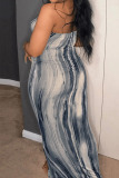 Grey Sexy Striped Print Patchwork Strapless One Step Skirt Plus Size Dresses