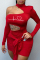 Red Fashion Sexy Print Hollowed Out Half A Turtleneck Long Sleeve Dresses