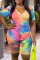 Pink Fashion Sweet O Neck Patchwork Print Tie Dye Two Piece Suits Stitching Plus Size