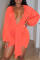 Tangerine Red Casual Solid Patchwork V Neck Pencil Skirt Dresses