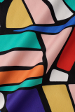 Multicolor Sexy Print Patchwork O Neck Pencil Skirt Dresses