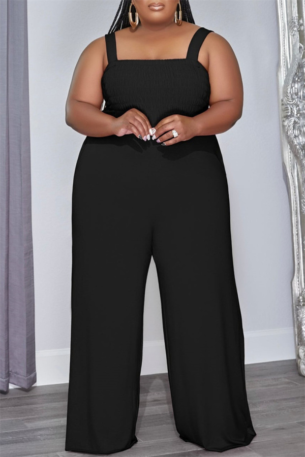 Black Sexy Casual Solid Backless Spaghetti Strap Plus Size Jumpsuits