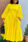 Yellow Fashion Casual Solid Split Joint O Neck Long Sleeve Dresses