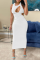 White Sexy Solid Bandage O Neck Pencil Skirt Dresses