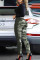 Army Green Fashion Casual Camouflage Print Basic Skinny High Waist Pencil Trousers