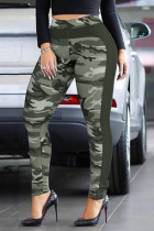 Army Green Fashion Casual Camouflage Print Basic Skinny High Waist Pencil Trousers