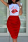 Red Fashion Casual Letter Lips Printed Fold O Neck Sleeveless Two Pieces