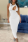 White Sexy Solid Bandage O Neck Pencil Skirt Dresses