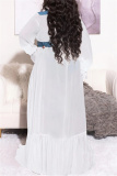 White Fashion Casual Plus Size Patchwork With Belt Turndown Collar Shirt Dress