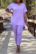 Purple Fashion Casual Solid Slit V Neck Short Sleeve Two Pieces