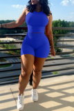 Blue Sexy Casual Solid Vests O Neck Sleeveless Two Pieces