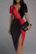 Red Fashion Sexy Patchwork Slit V Neck Short Sleeve Dress