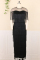 Black Fashion Sexy Plus Size Solid Tassel Patchwork Slit O Neck Evening Dress