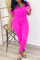 Purple Fashion Casual Solid Slit V Neck Short Sleeve Two Pieces