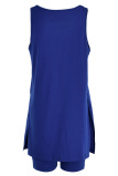 Royal Blue Fashion Casual Solid Slit U Neck Sleeveless Two Pieces
