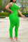 Green Fashion Casual Solid Patchwork U Neck Skinny Jumpsuits