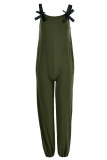 Army Green Casual Solid Patchwork Spaghetti Strap Loose Jumpsuits