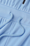Blue Casual Print Patchwork U Neck Regular Jumpsuits
