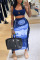 Blue Sexy Print Tassel Patchwork U Neck Two Pieces