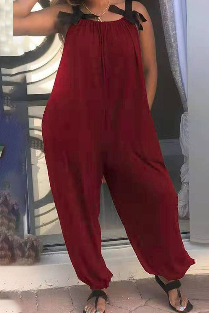 Casual Patchwork Tie-dye Spaghetti Strap Straight Jumpsuits(10 Colors)