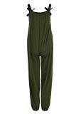Army Green Casual Solid Patchwork Spaghetti Strap Loose Jumpsuits