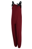 Burgundy Casual Solid Patchwork Spaghetti Strap Loose Jumpsuits